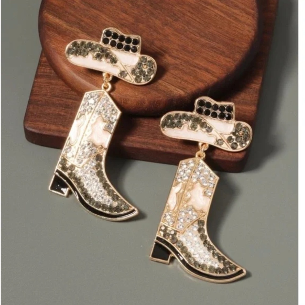 ❤️ FREE Rhinestone Cowboy Boots Nashville Party Hipster Rock Country Earrings